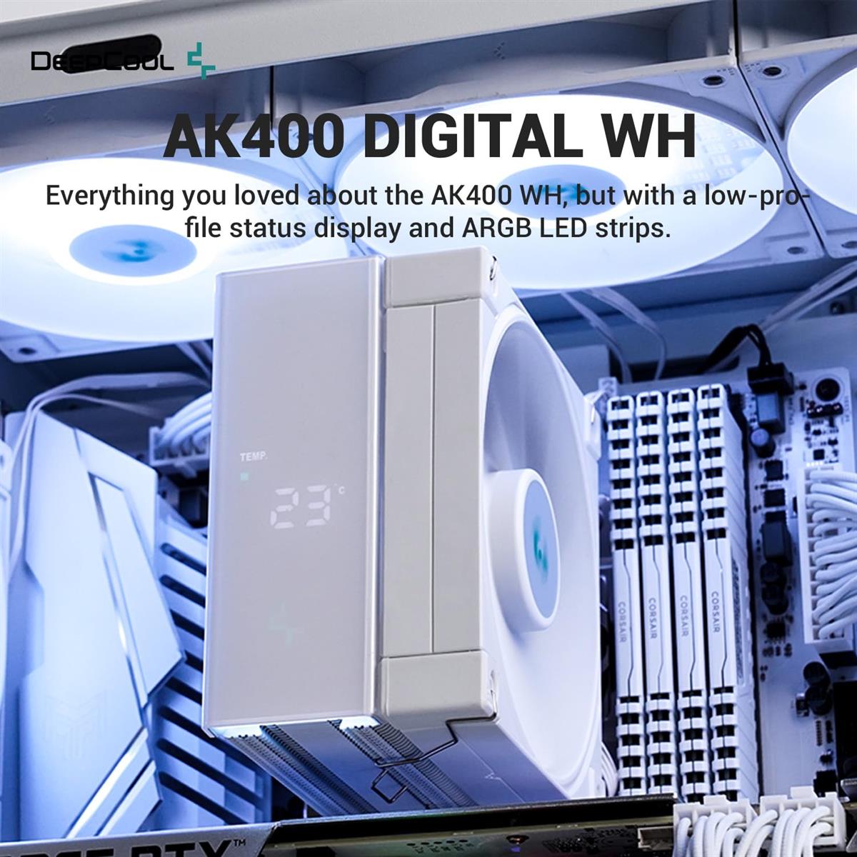 DeepCool AK400 Digital ARGB CPU Air Cooler - White