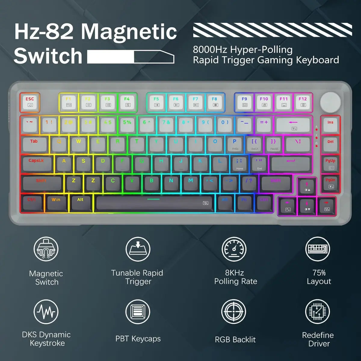 E-Yooso HZ-82 Hall Effect Magnetic Switch Rapid Trigger Gaming Keyboard - Gradient Gray