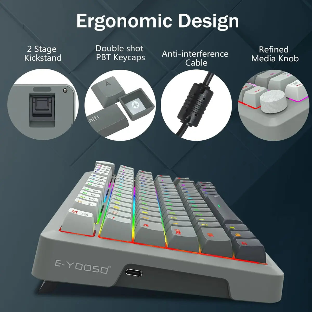 E-Yooso HZ-82 Hall Effect Magnetic Switch Rapid Trigger Gaming Keyboard - Gradient Gray
