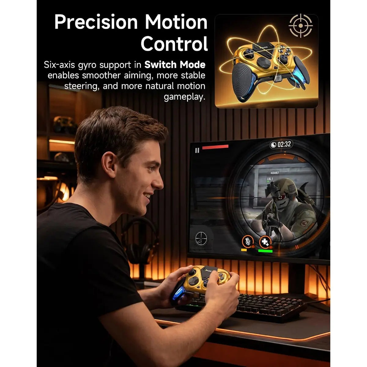EasySMX D15 Dune 8000Hz Wireless Gaming Controller with LCD Screen - Gold