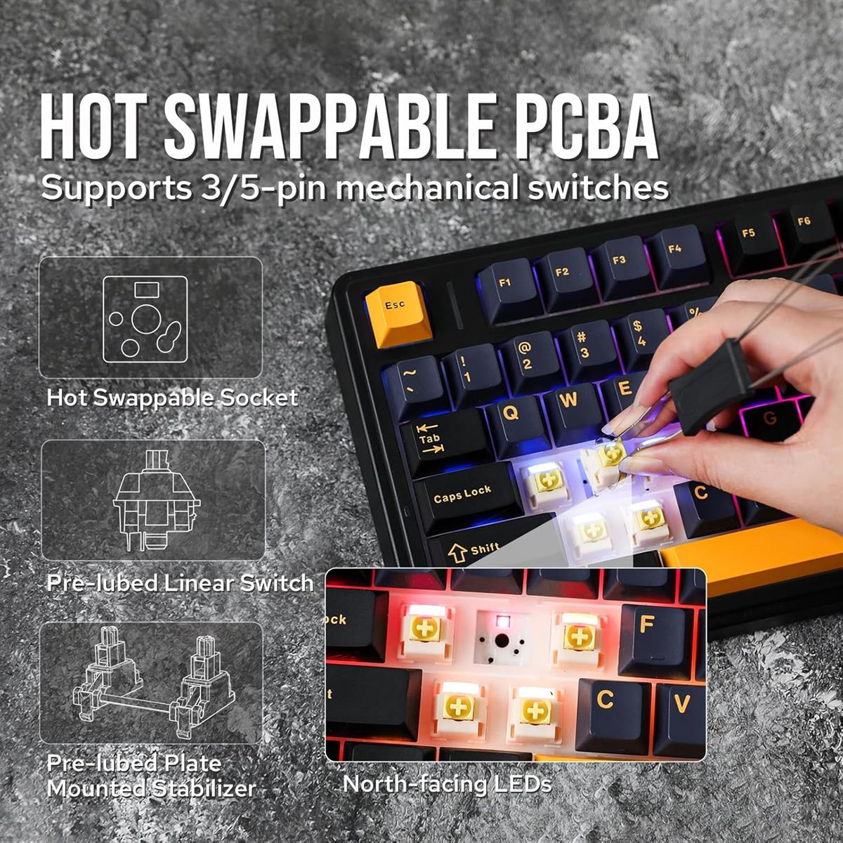 Epomaker x Aula F75 75% Wireless Hot Swappable Gaming Keyboard - Black (Ice Vein Switch)