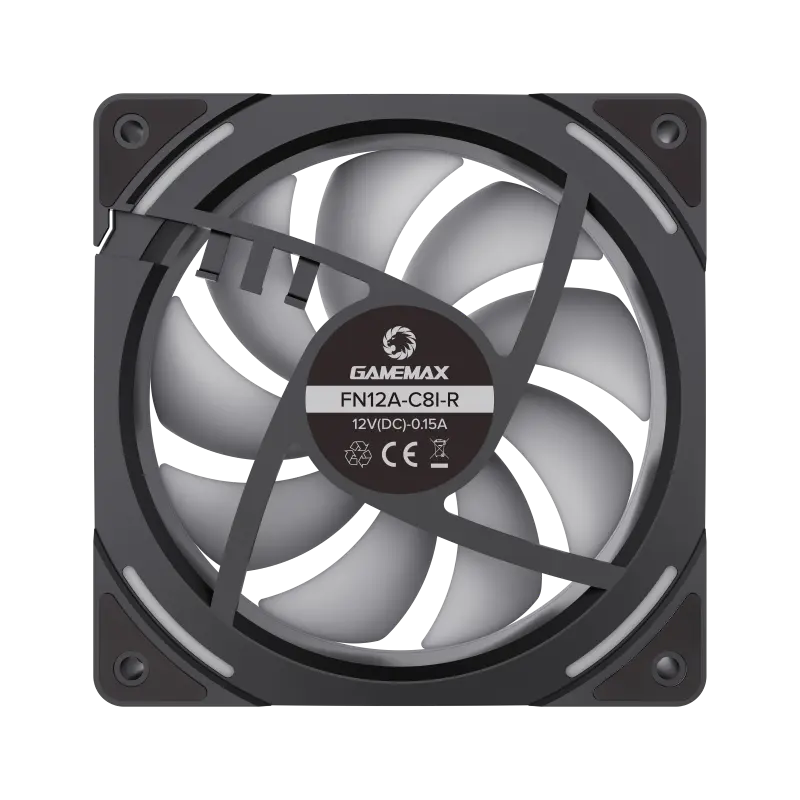 GameMax FN12A-C8I-R 120mm Reverse Fan Blades PC Case Fan - Black