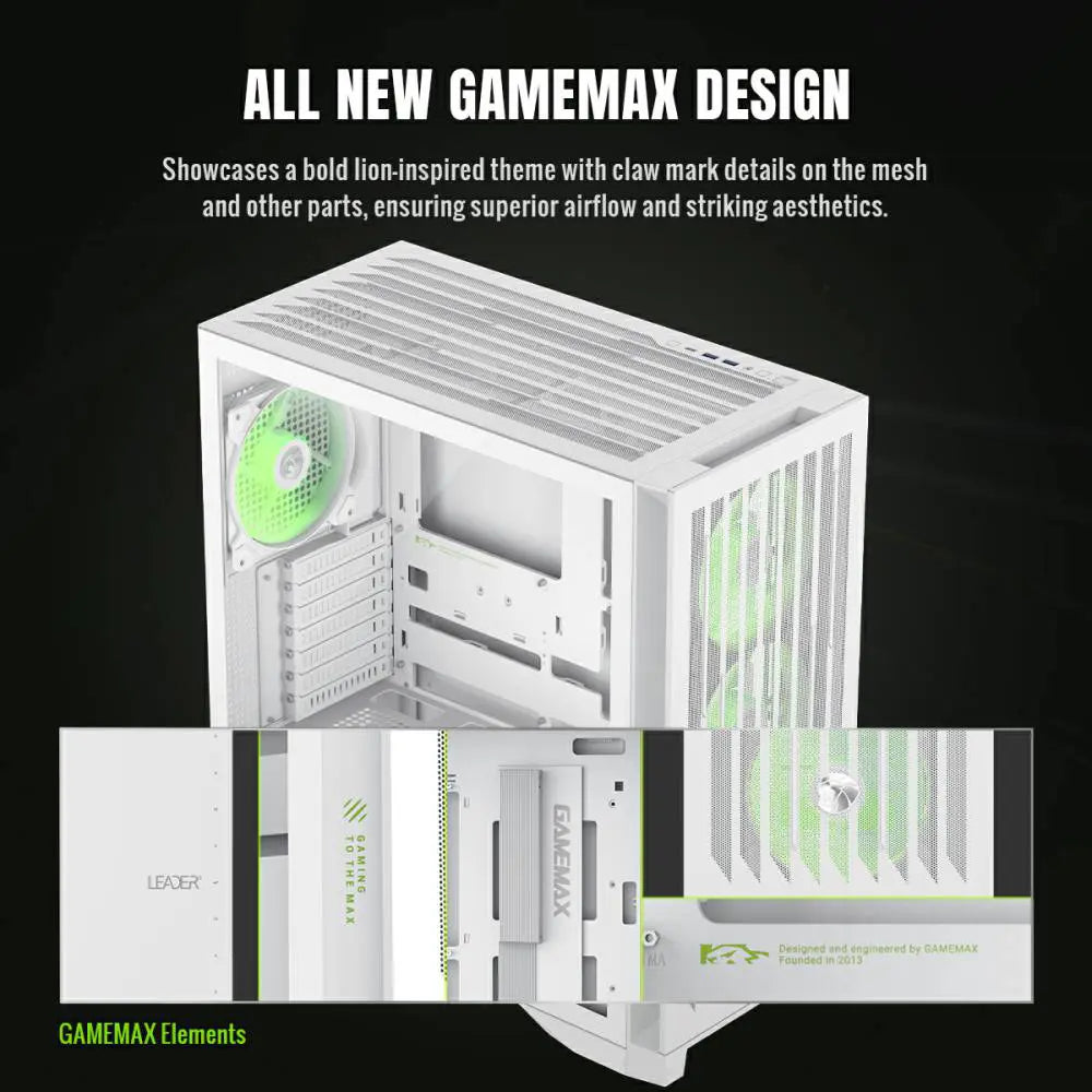 GameMax Leader 2 WH ARGB Mid-Tower eATX Gaming Case - White