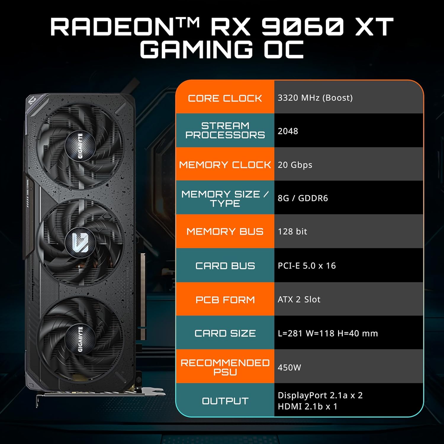 Gigabyte Radeon RX 9060 XT Gaming OC 16G Graphics Card