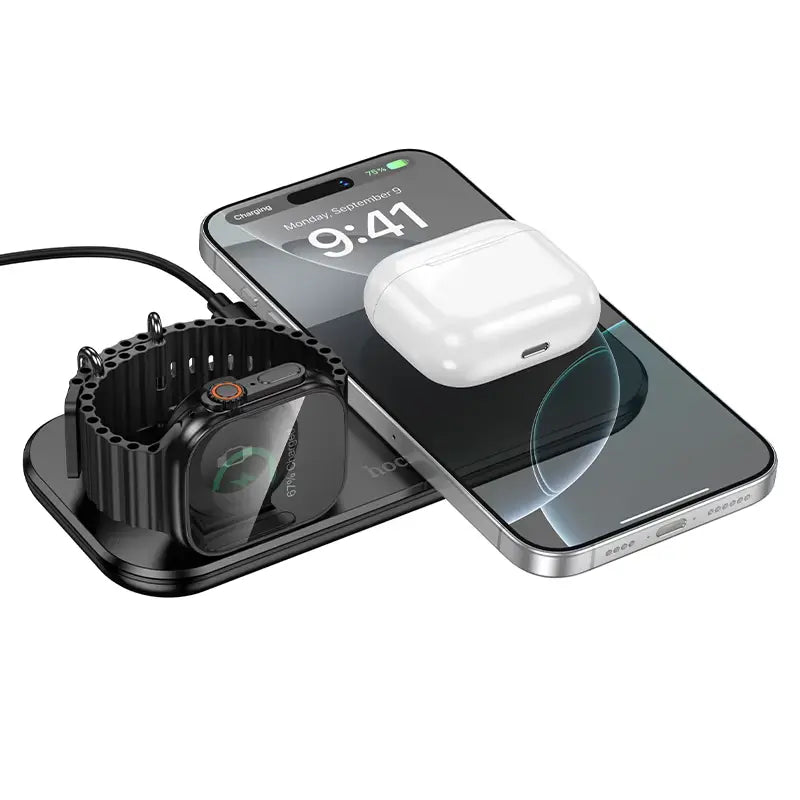 HOCO CW65 – North 3-in-1 Desktop Wireless Fast Charger - Black