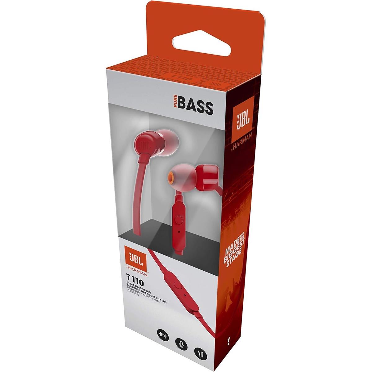 JBL Tune 110 In-Ear Headphone with One-Button Remote - Red - PakByte Computers  