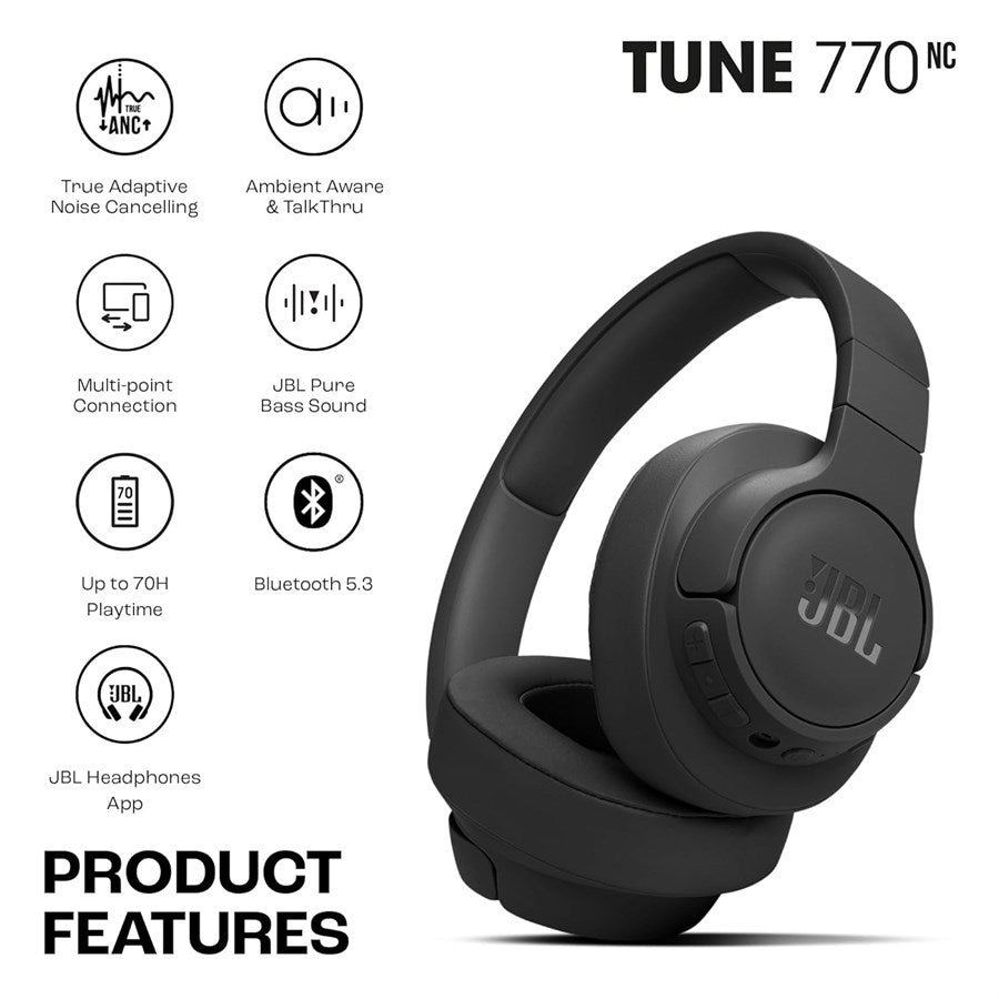 JBL Tune 770NC Wireless Over Ear ANC Headphones - Black