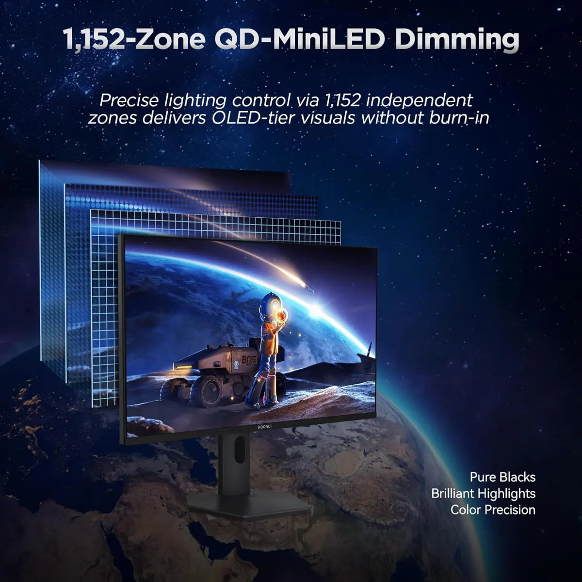 Koorui S2741LM 27" 4K QD-Mini LED Gaming Monitor - Dual-Mode (UHD 160Hz or FHD 320Hz), 1ms