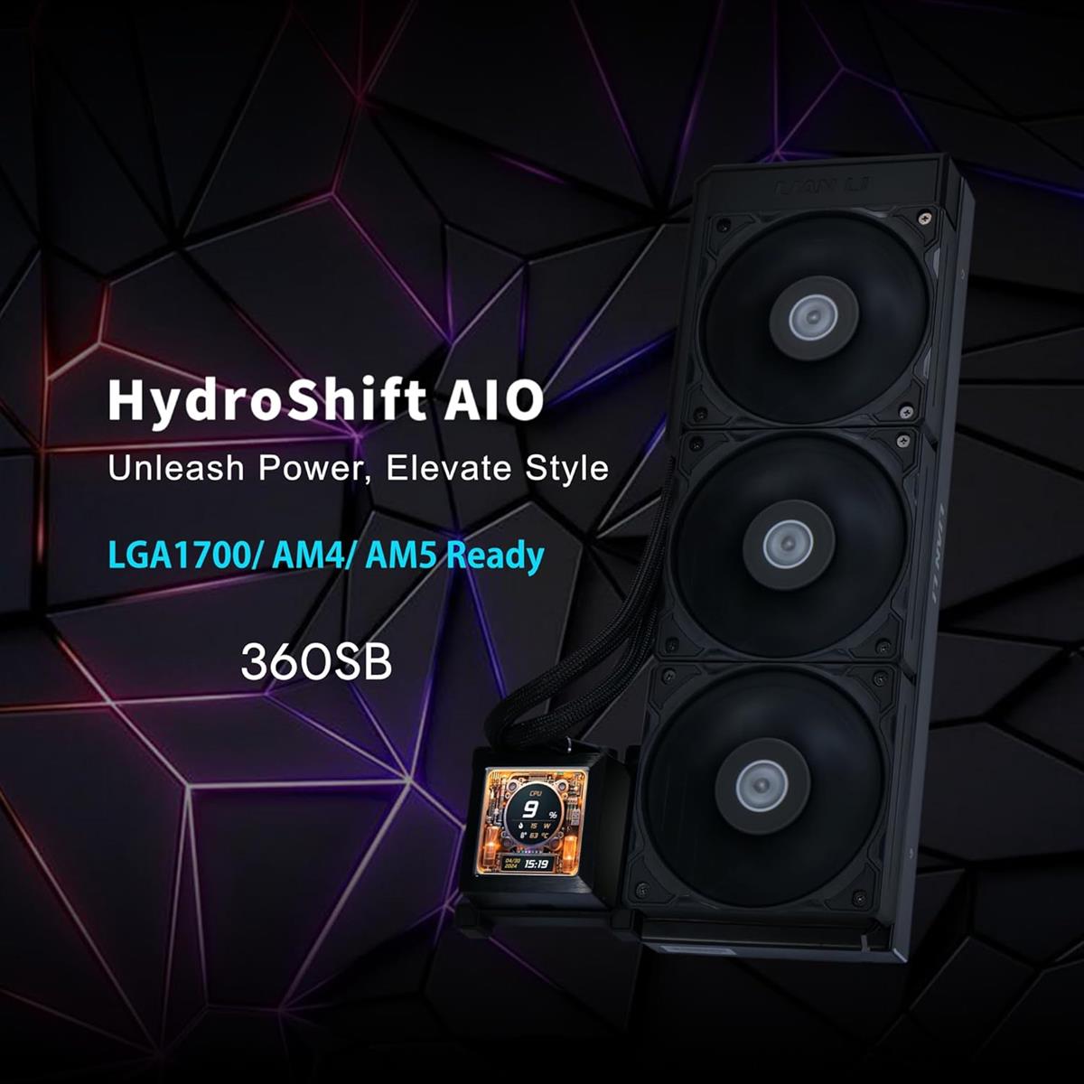 Lian Li Hydroshift 360S LCD AIO Liquid CPU Cooler - Black
