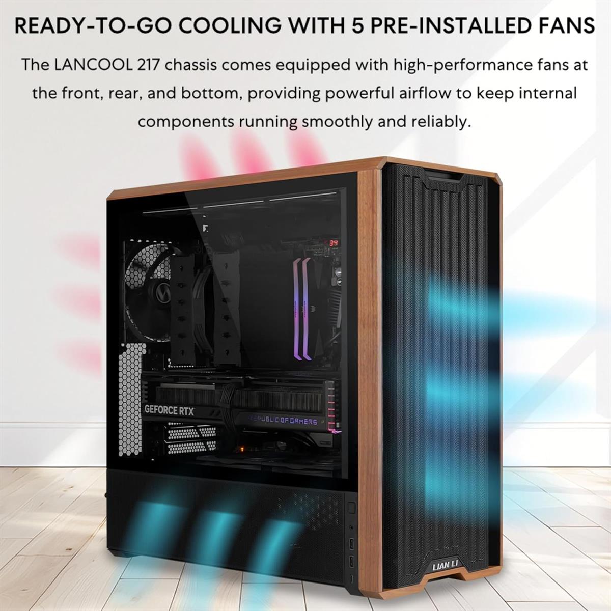 Lian Li Lancool 217 Genuine Walnut Wood Computer Case - Black - PakByte Computers  