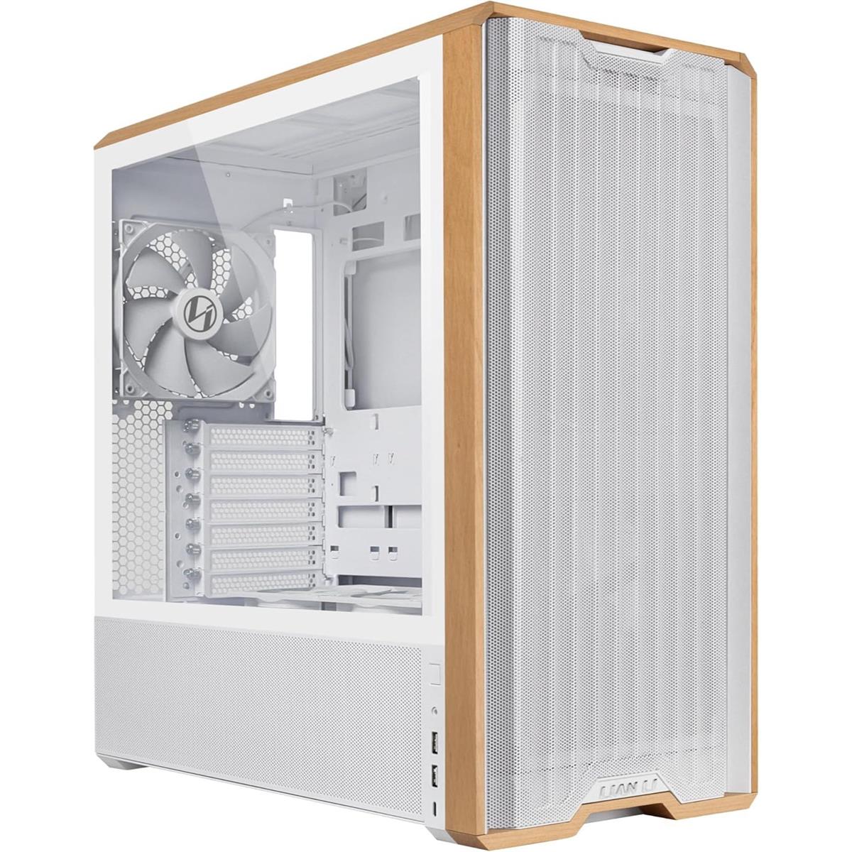 Lian Li Lancool 217 Genuine Walnut Wood Computer Case - White