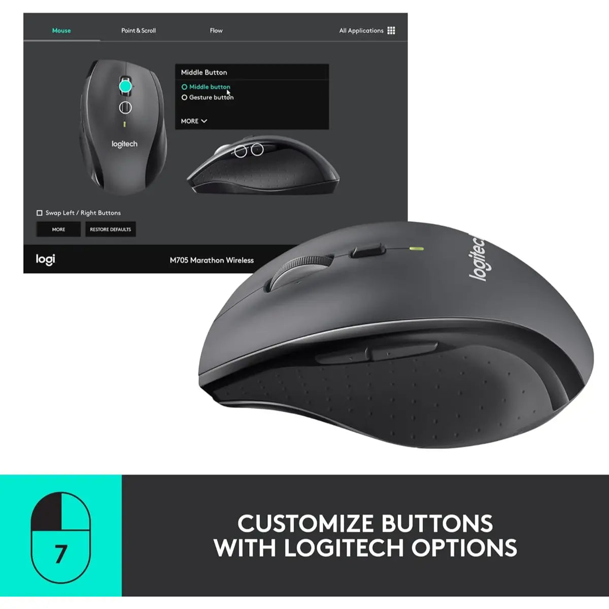 Logitech M705 Marathon Wireless Mouse - Black