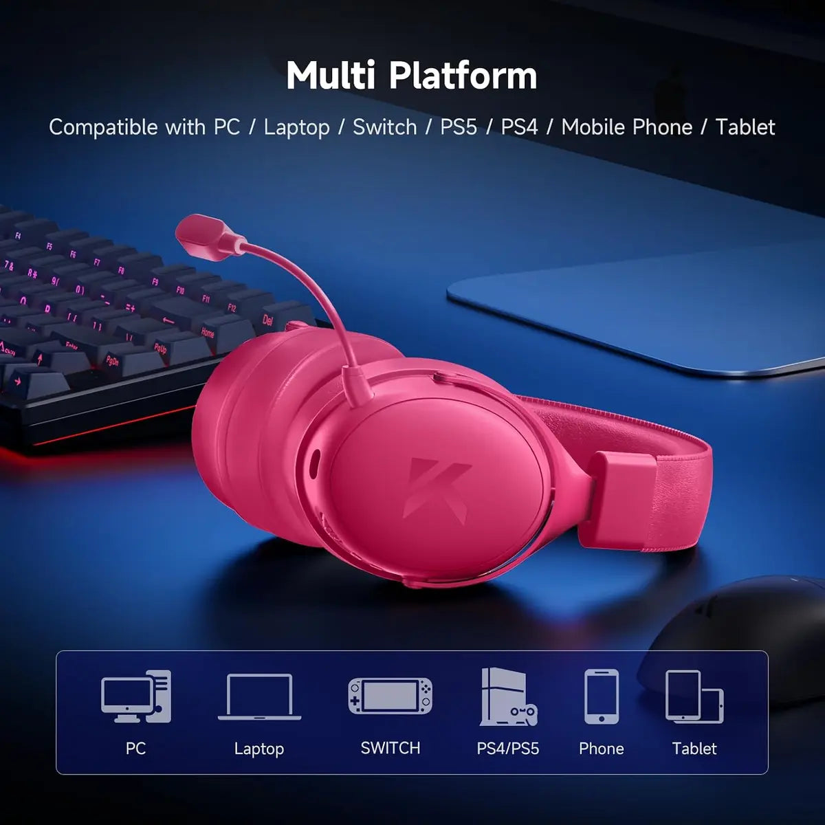 Mchose V9 PRO Wireless Gaming Headset 7.1 Surround Sound - Rose Red