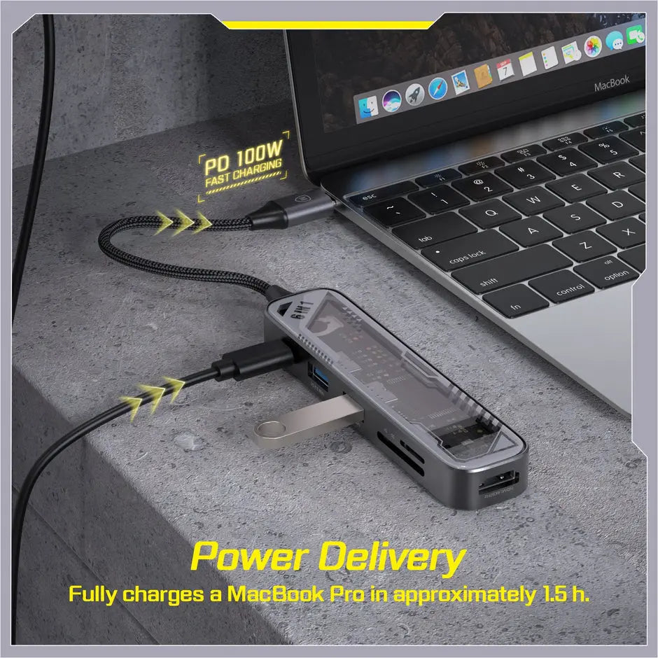 Micropack MDC-N6T USB-C Hub 6-in-1 Multiport Adapter - Grey/Black