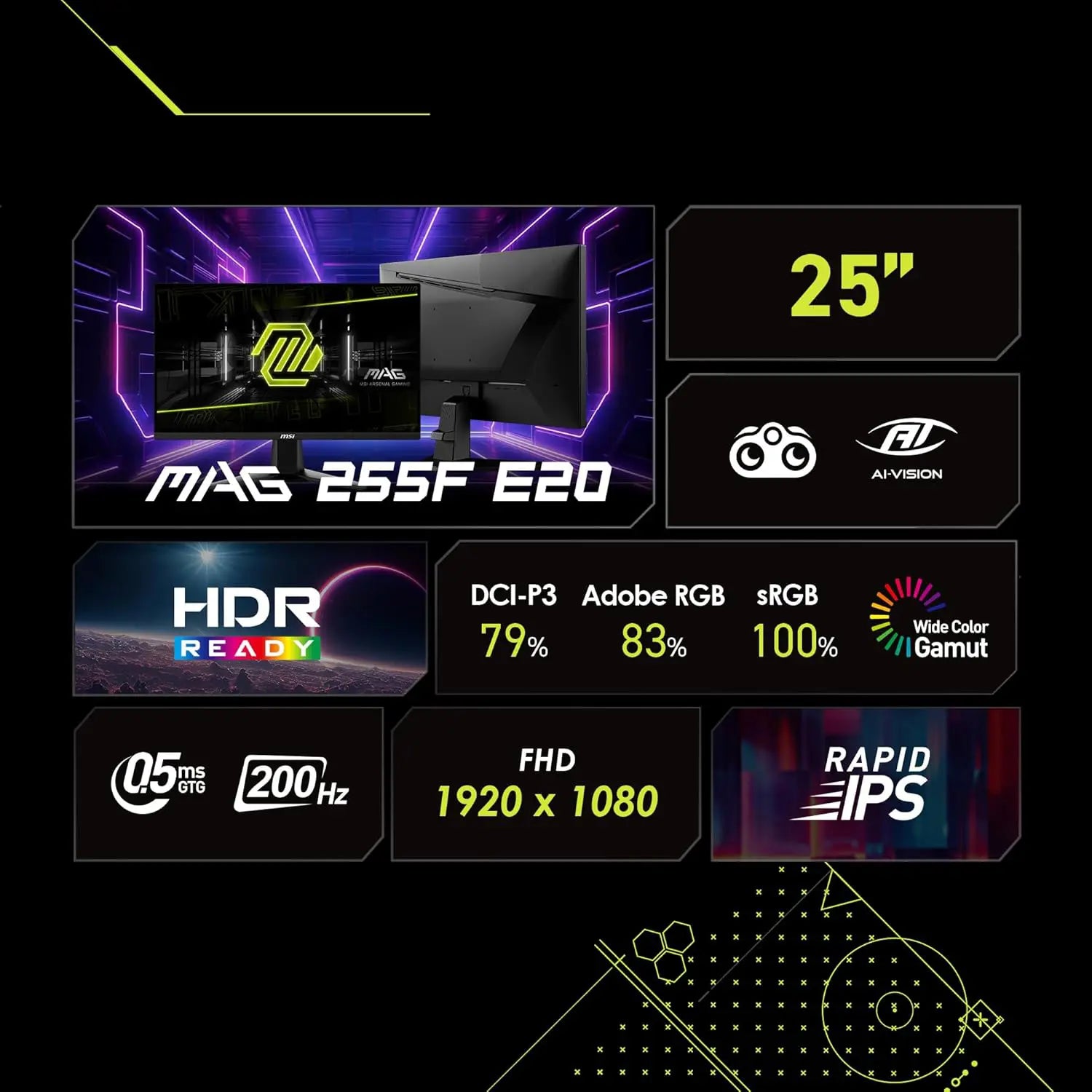 MSI MAG G255F E20 25-inch 1920x1080 (FHD) Gaming Monitor, 200Hz, IPS Panel, Adaptive-Sync, Height Adjustable, Speaker, 0.5ms, Black - PakByte Computers  