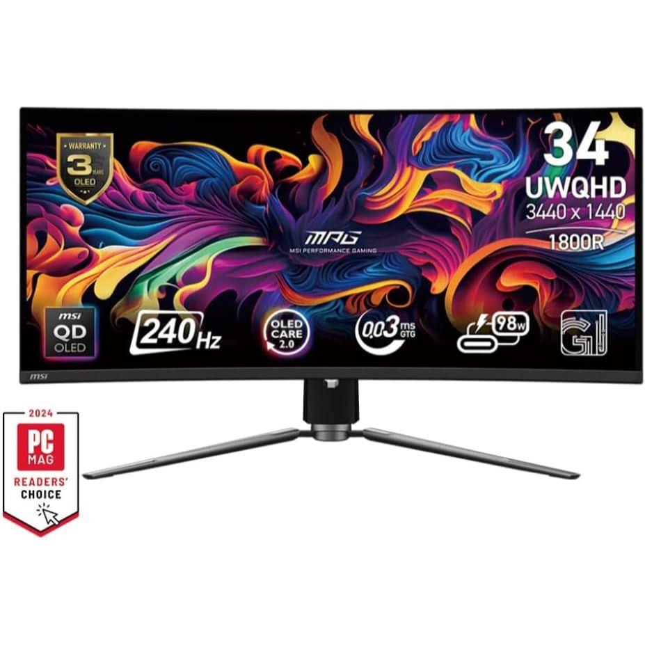 MSI MPG 341CQPX QD-OLED 34-inch Curved OLED Gaming Monitor, 240Hz, 3440 x 1440 (UWQHD), 0.03ms Response Time, True Black HDR 400, HDMI, DP Port, USB Type C, Tilt, Height Adjustable - PakByte  