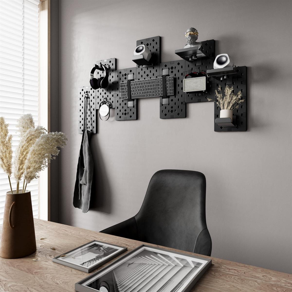 MXG PB-07 Wall Mounted Modular Gaming Pegboards - Black