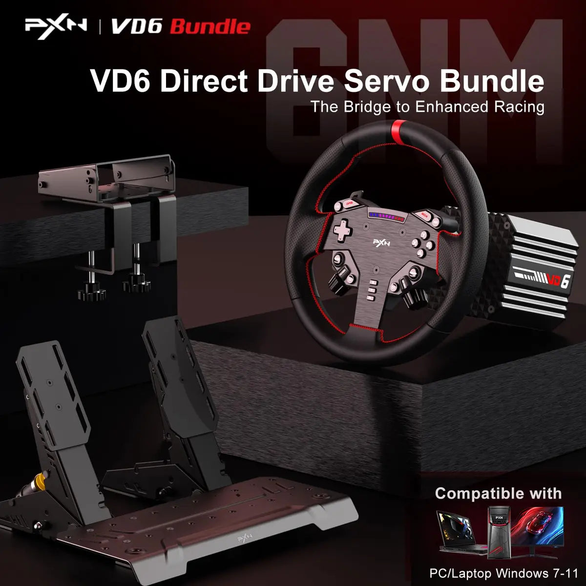 PXN VD6 Bundle PC Steering Wheel and Pedals