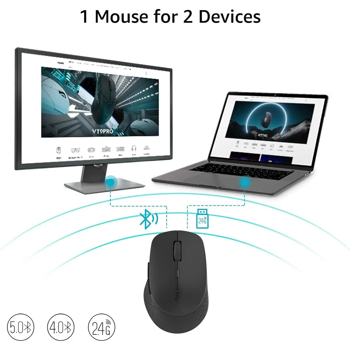 Rapoo M300 Silent Wireless Mouse - Dark Grey