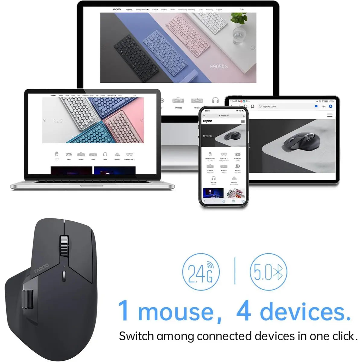 Rapoo MT760L Multi-Device Wireless Mouse - Light Black