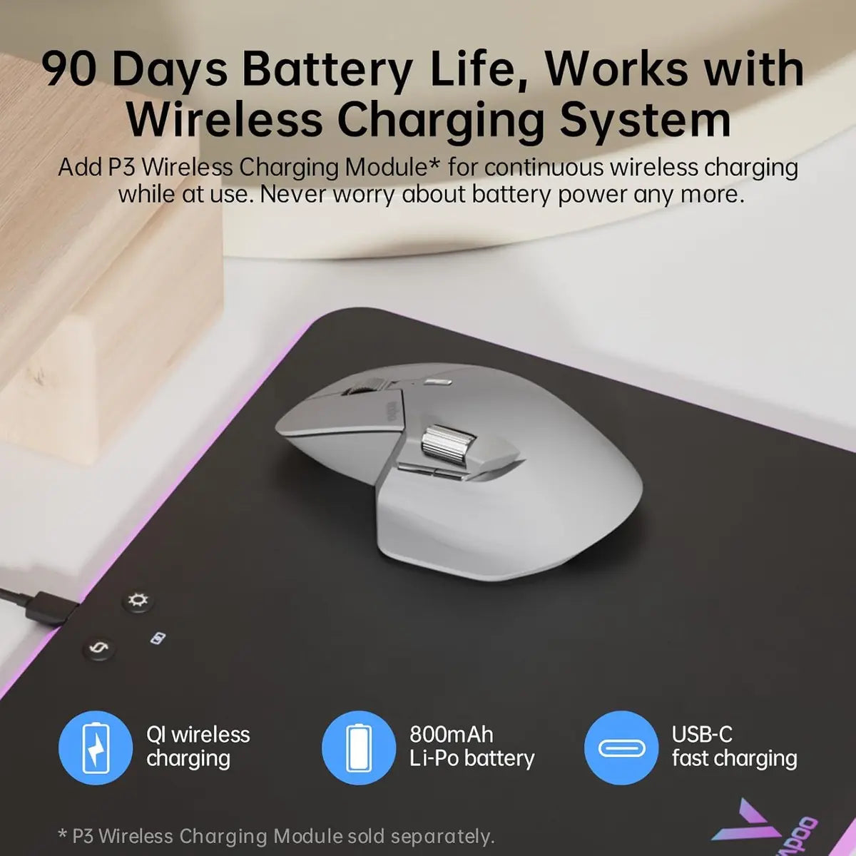 Rapoo MT760L Multi-Device Wireless Mouse - Grey White