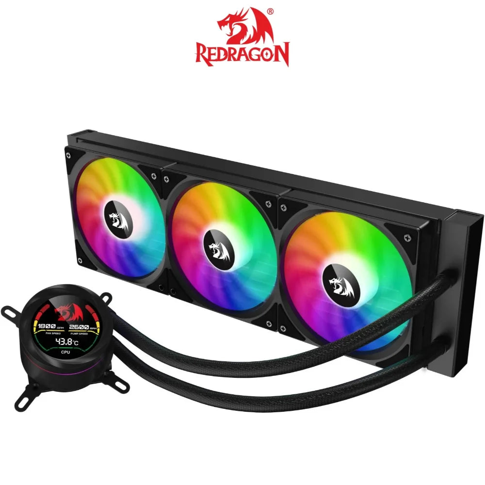 REDRAGON CCW-1017 360 CPU Liquid Cooler With Temperature Display 3x 12cm RGB Fans - PakByte  