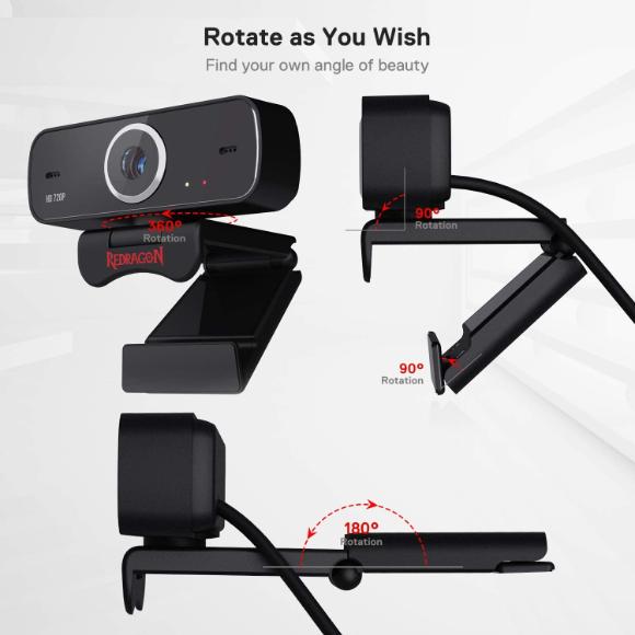 Redragon GW600 720P Webcam with Built-in Dual Microphone, 360-Degree Rotation - 2.0 USB Skype Computer Web Camera - PakByte Computers 