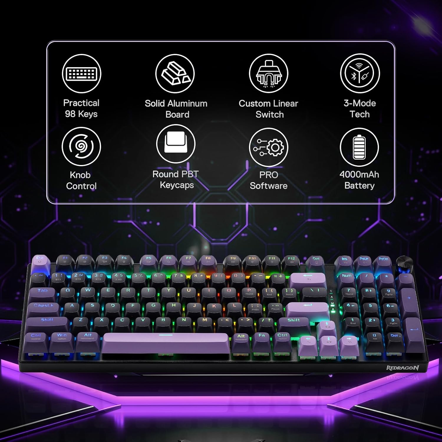 Redragon K740 Wired RGB Gaming Keyboard - Purple Rain