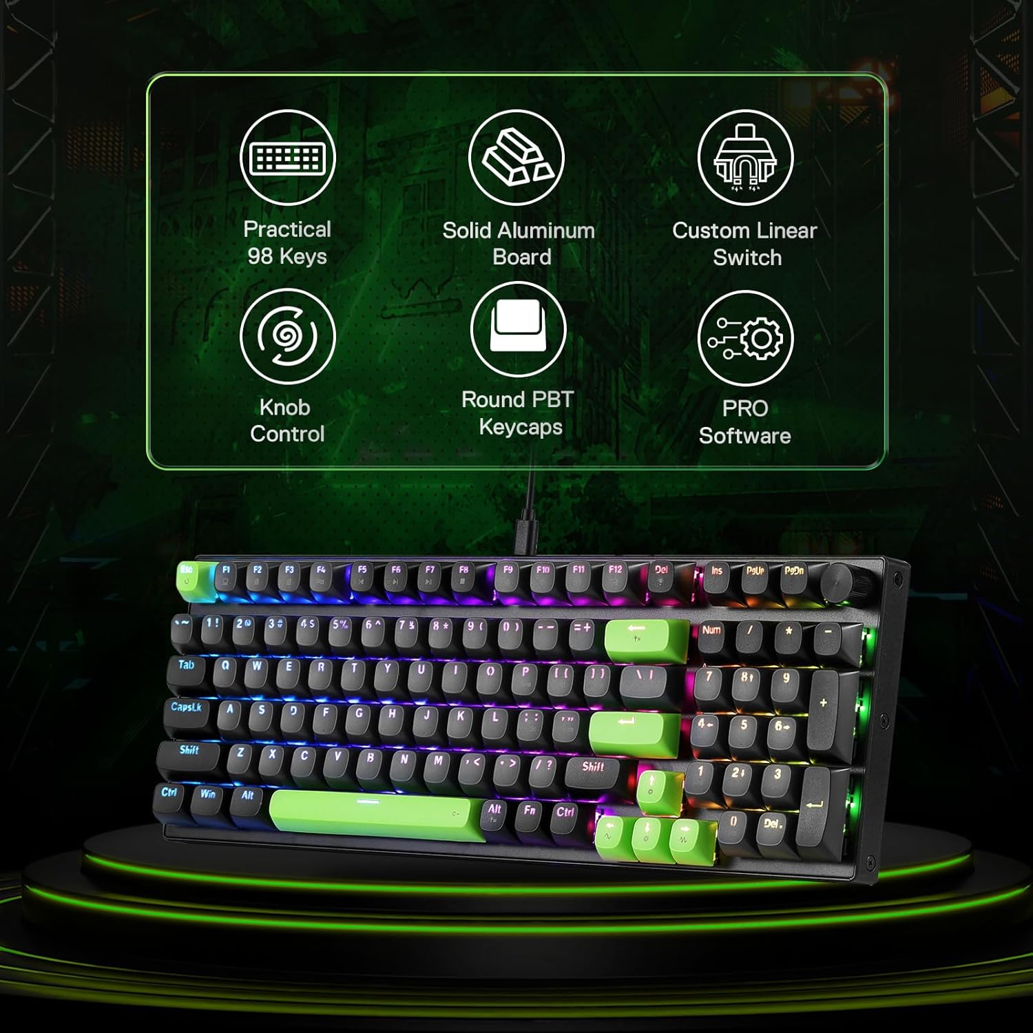 Redragon K740 Wired RGB Gaming Keyboard - Green Blaze