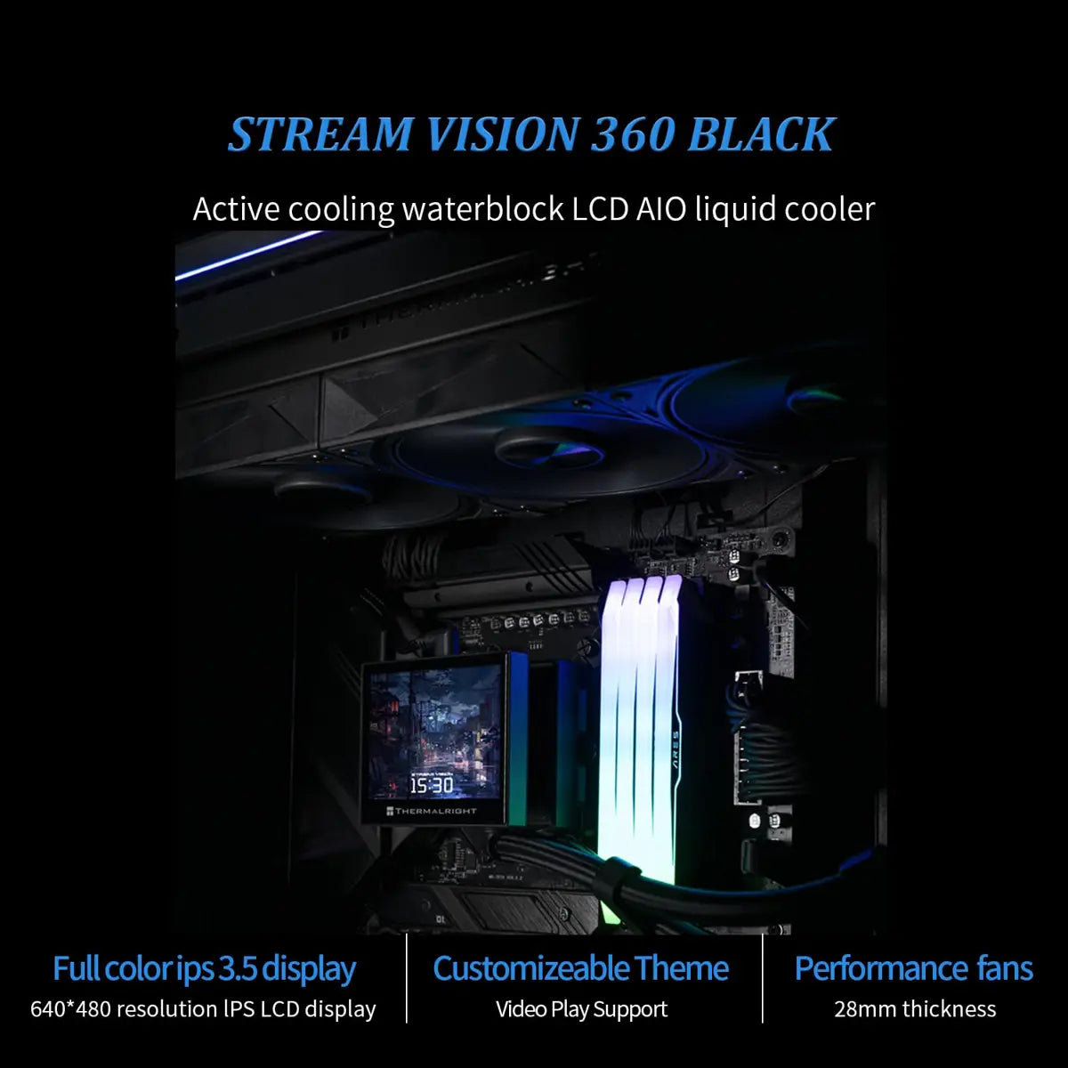 Thermalright Stream Vision 360 AIO CPU Liquid Cooler - Black