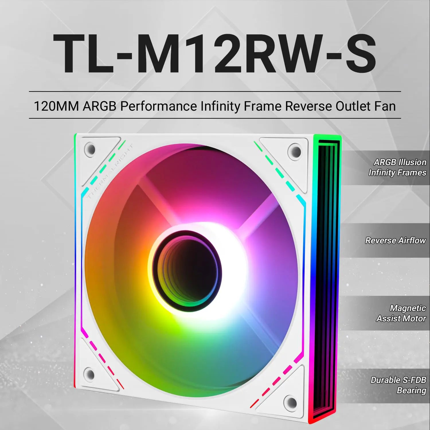 Thermalright TL-M12RW-S Reverse CPU ARGB Fan 120mm Case Cooler Fan ARGB - White