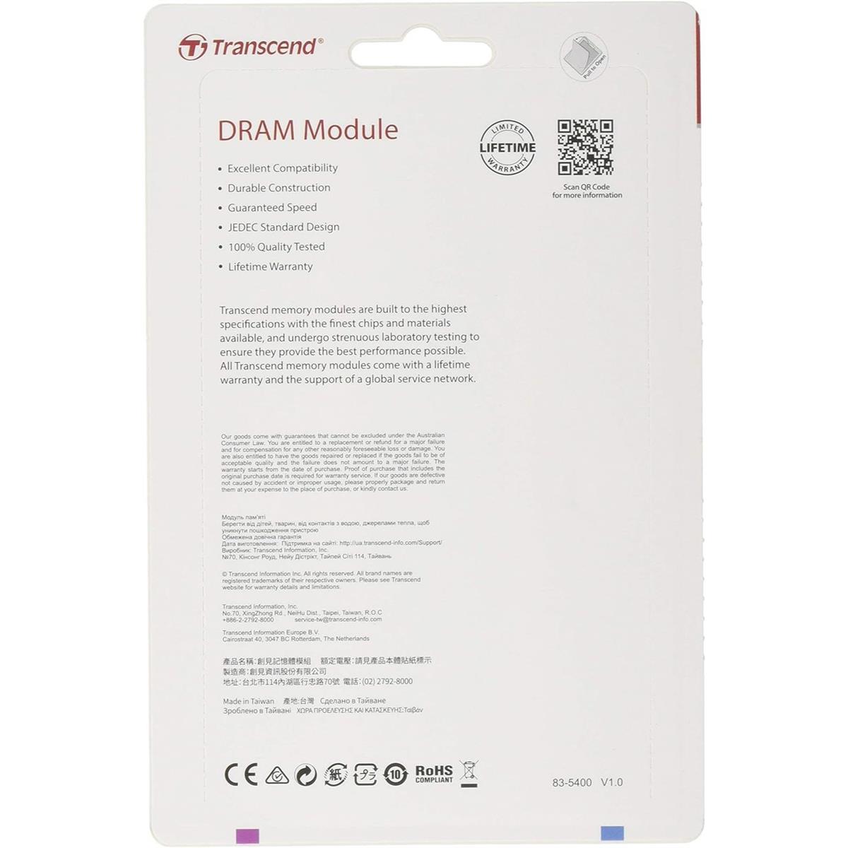 Transcend JetFlash 32GB 3200MHz C22 DDR4 U-DIMM Desktop Memory