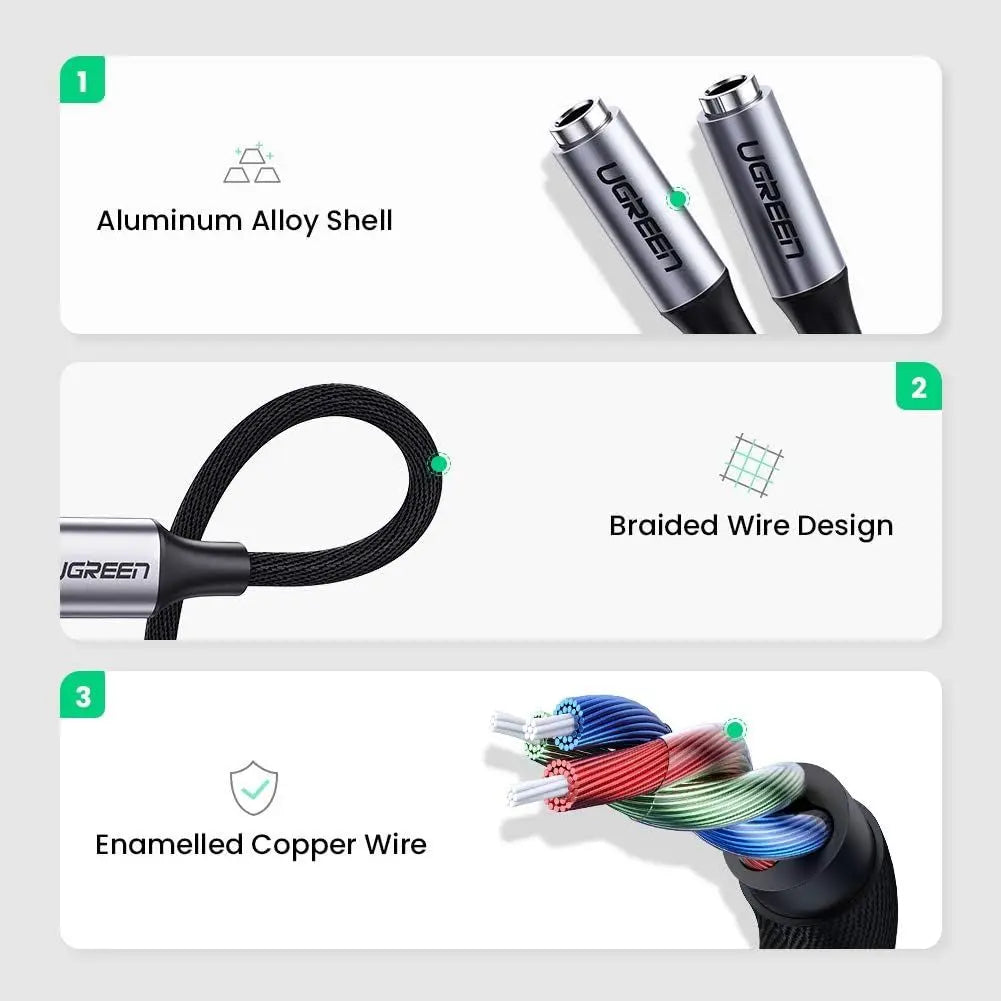 Ugreen 30732 USB Type-C to 3.5mm 2 Female Splitter Audio Cable