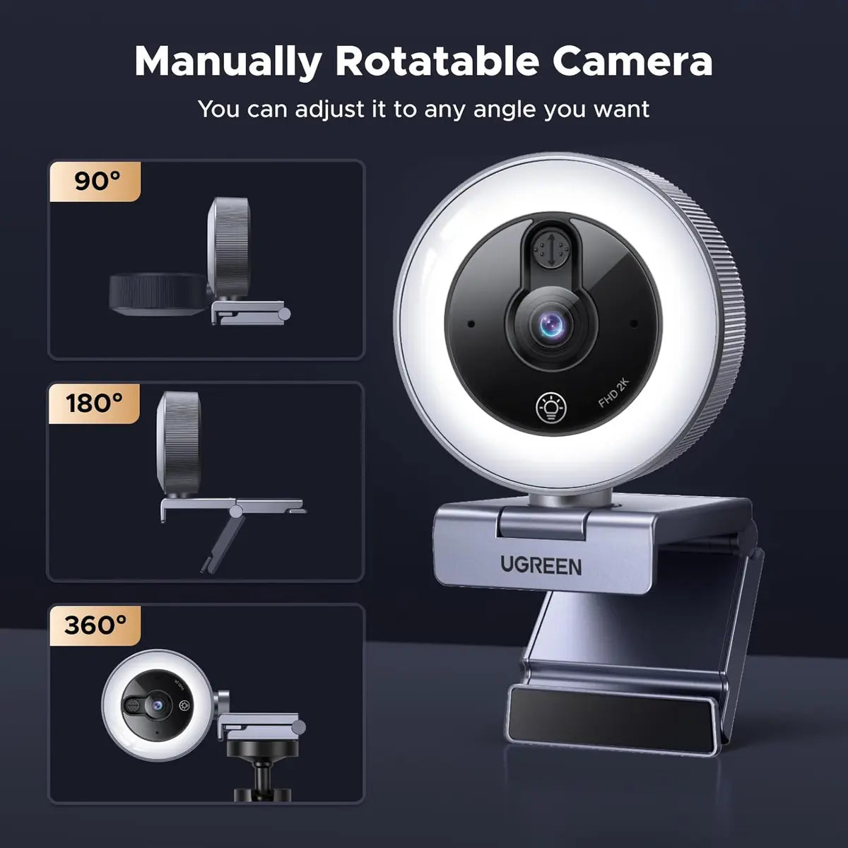 Ugreen 65857 2K Webcam with 4-Level Ring Light