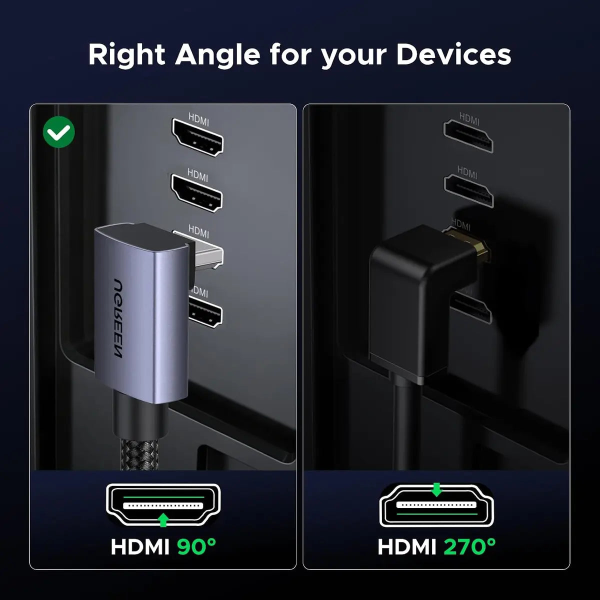 Ugreen 85242 90 Degree 8K 10K HDMI 2.1 Cable - 3M