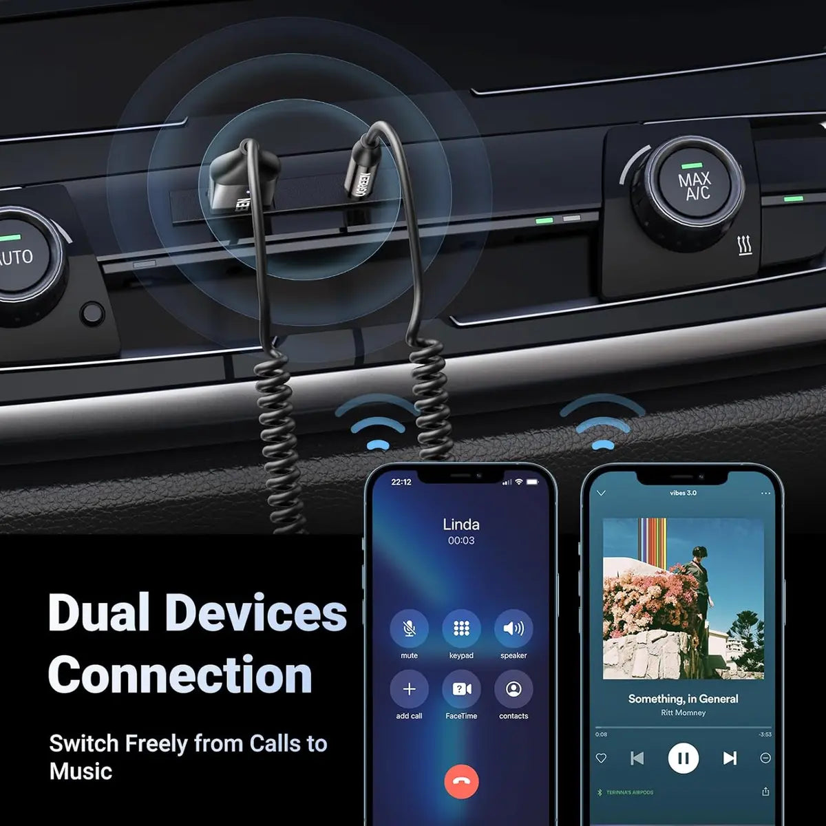Ugreen 70601 Aux to Bluetooth 6.0 Adapter 3.5mm Bluetooth Receiver for Car