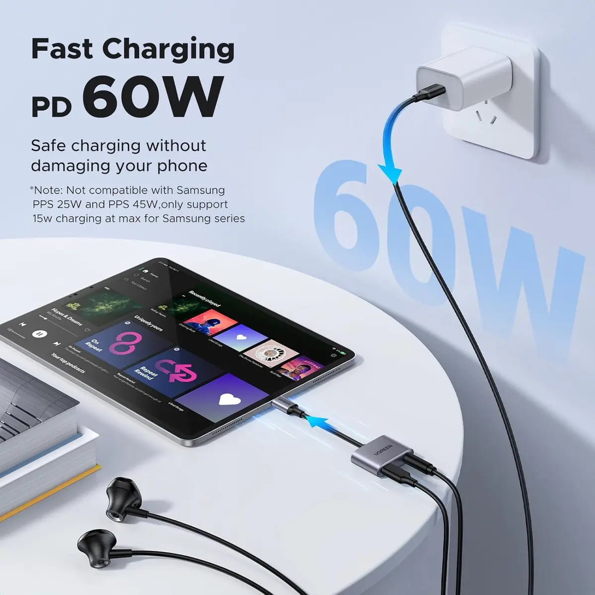 Ugreen 60164 USB-C to 3.5mm Headphone and Charger Adapter