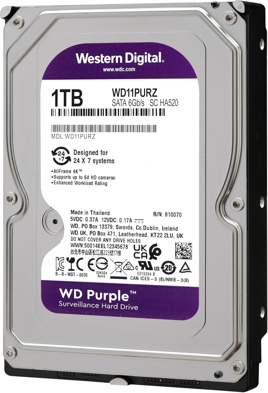 Western Digital Purple 1TB Surveillance Hard Drive